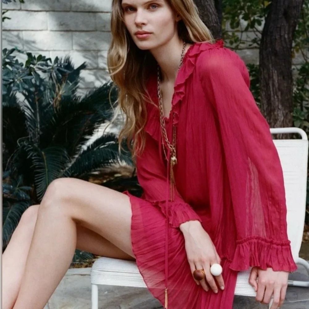 Chic Red Ruffled Dress - Picture 2 of 8